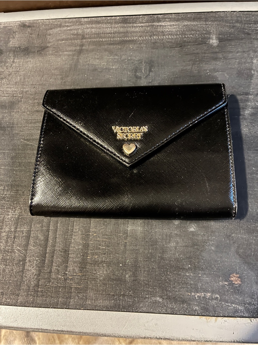 Victoria's Secret Black Envelope Wallet with Gold Logo